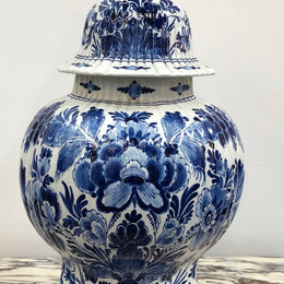 Antique blue Delftware  lidded vase