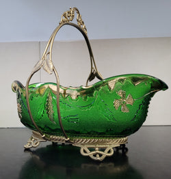 Victorian Emerald Green & Gilt Decorated Glass Bowl With Gilt Stand | Antique & Vintage | Moonee Ponds Antiques | Australia Wide Delivery
