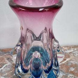 Vintage “Murano” hand made blue and cranberry glass vase. In excellent condition.