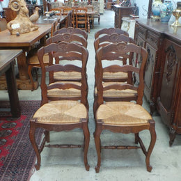 Set of Six French Oak Ladder Back Chairs