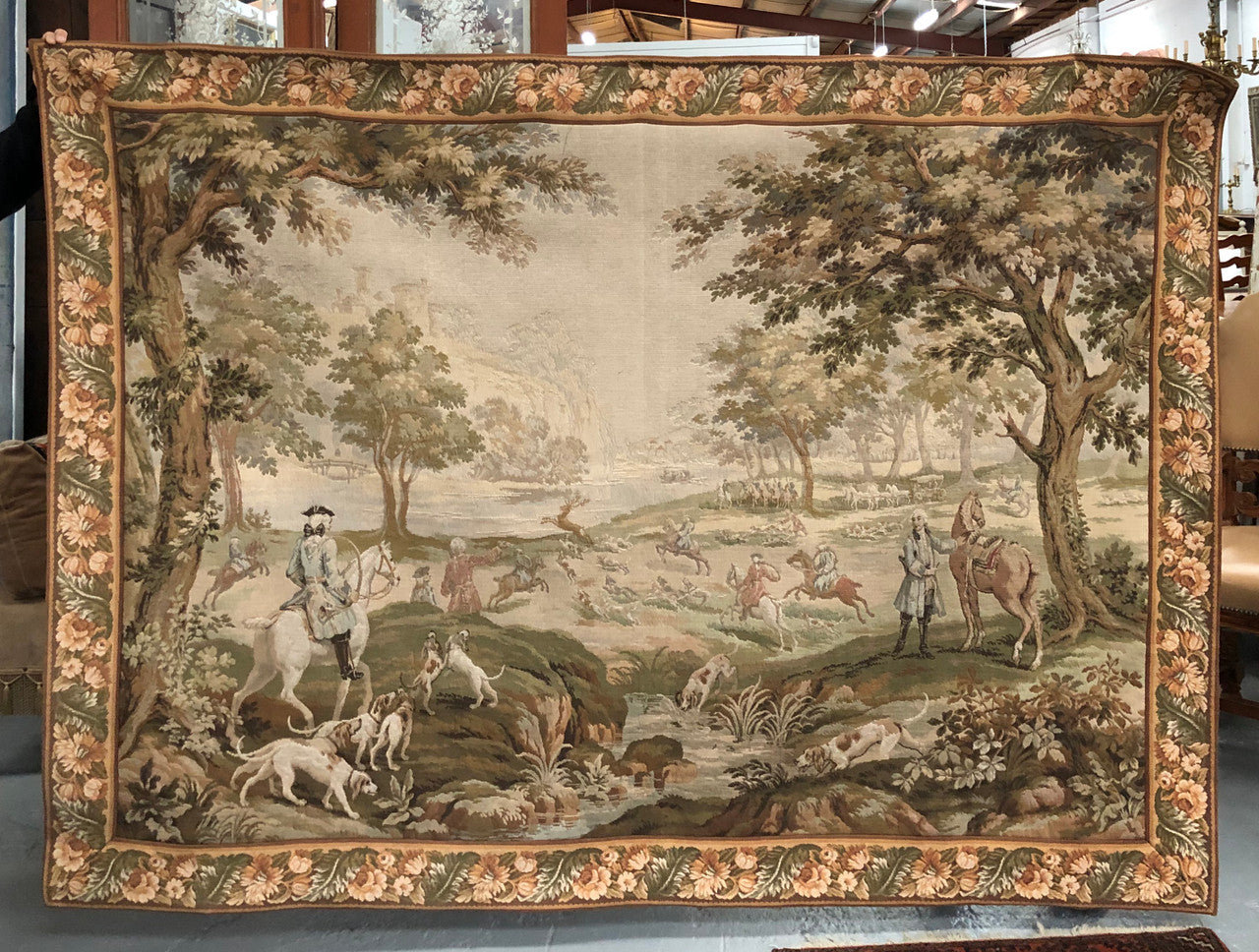Large Belgium Tapestry With Hunting Scene | Antique & Vintage | Moonee Ponds Antiques | Australia Wide Delivery