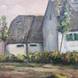 French signed oil on canvas depicting farmhouse in a lovely gilt frame. It is in good original detailed condition and has been sourced from France.