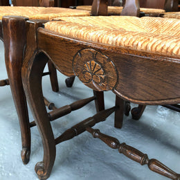 Lovely Set Of Six French Oak Rush Seat Dining Chairs
