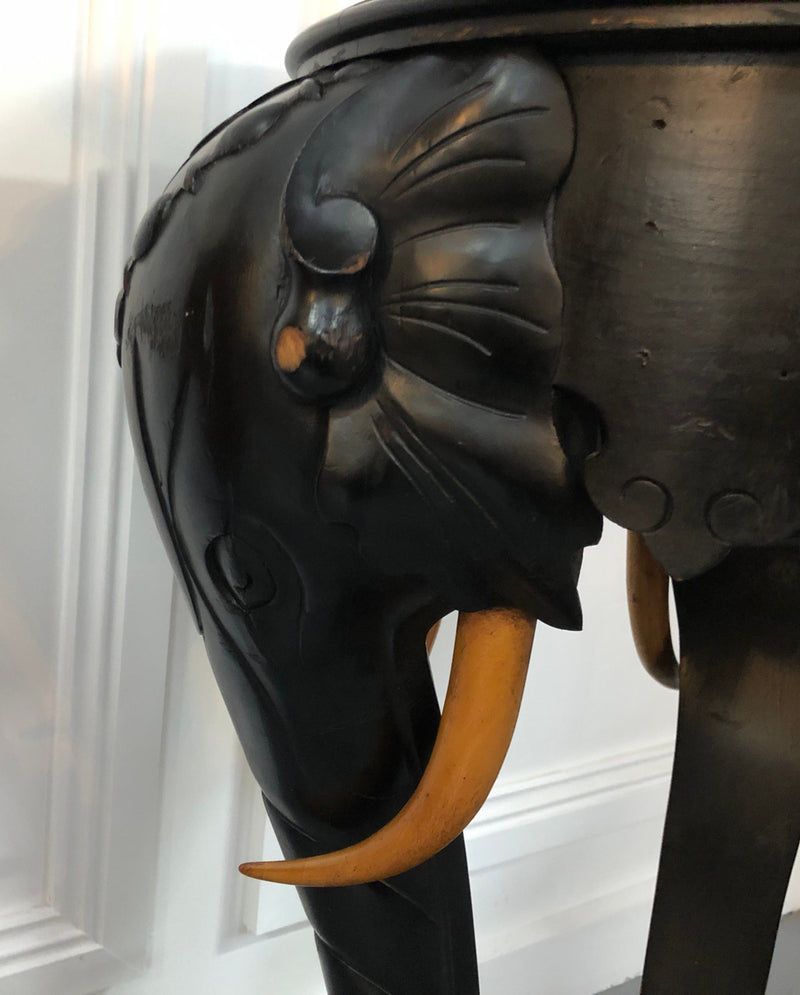 Fabulous French ebonized Elephant pedestal /plant stand with lovely carved detail and in good original detailed condition.