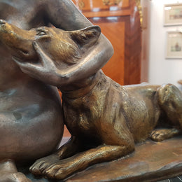 French Art Deco Lady & German Shepherd Bronze