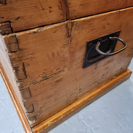 Lovely Pine chest / blanket box with loads of rustic character and iron hardware. This piece would also make a great coffee table, and is in good original condition.