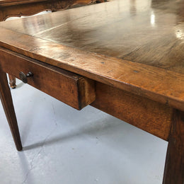 French Elm & Oak Farmhouse Table With Tapered Legs & Drawers