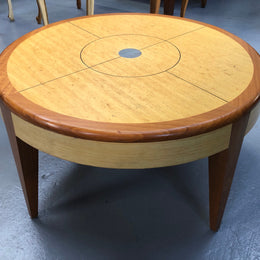 Lovely Vintage round Mahogany and blonde wood coffee table by (Alexander J Cook). It is in good original condition.