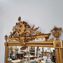 Beautifully Carved and Decorated Antique Gilt Napoleon III Louis XVI Style Gilt Overmantel Mirror