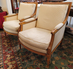 Pair of Louis XVI Style 19th Century Walnut Upholstered Bergère Chairs | Antique & Vintage | Moonee Ponds Antiques | Australia Wide Delivery
