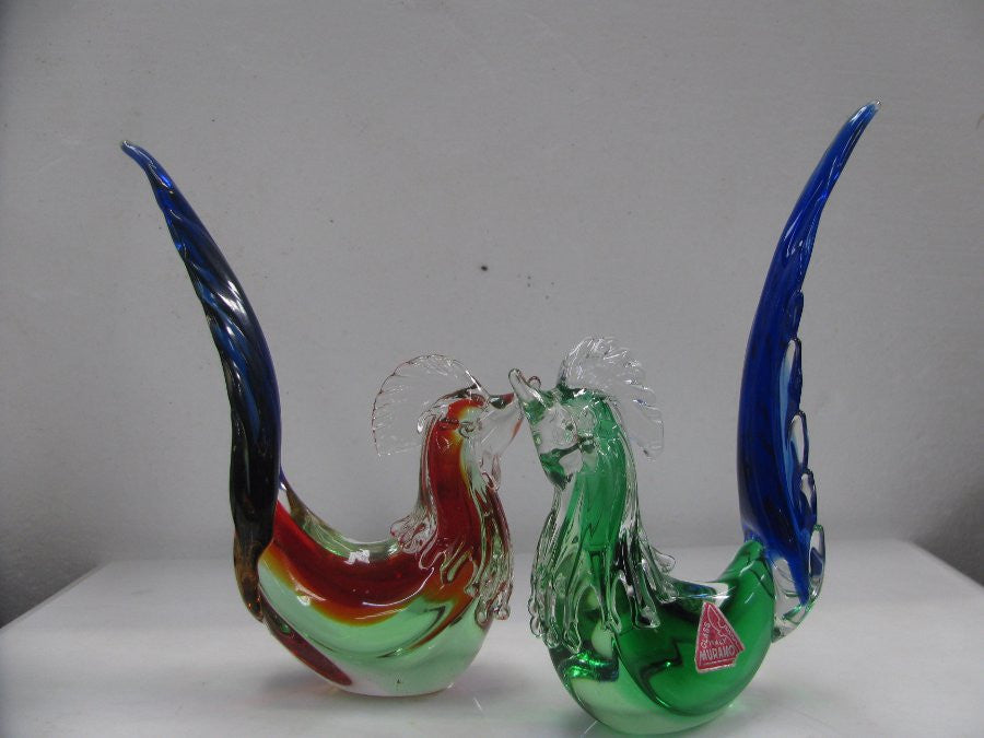 Pair of Murano Glass Roosters