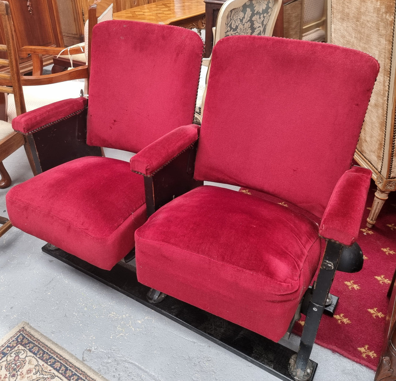 Pair of Vintage Red Velvet Cinema Seats