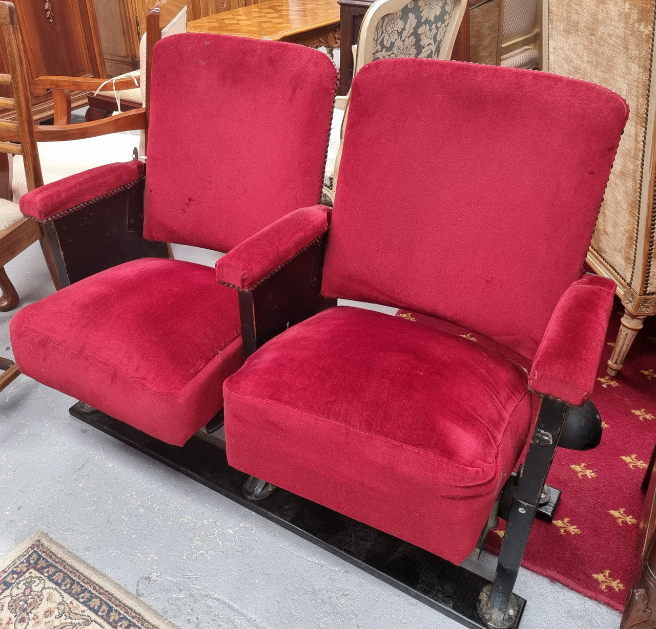 Pair of Vintage Red Velvet Cinema Seats | Antique & Vintage | Moonee Ponds Antiques | Australia Wide Delivery