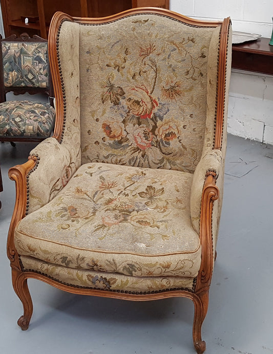 French Wing Back Tapestry Arm Chair
