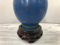 Small Blue Cloisonné Vase On Carved Stand | Antique & Vintage | Moonee Ponds Antiques | Australia Wide Delivery