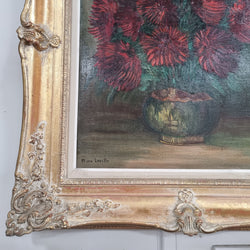 Charming Oil on Canvas of Red Chrysanthemums Painting | Antique & Vintage | Moonee Ponds Antiques | Australia Wide Delivery