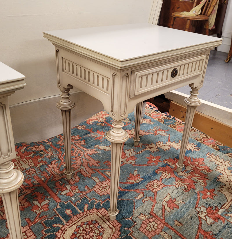 Pair Vintage French Louis 16th style single drawer bedside with original paint. They have been sourced from France and are in good original condition.