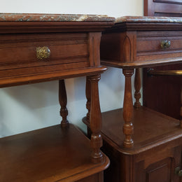 Pair of French Oak Marble Top Bedside Cabinets