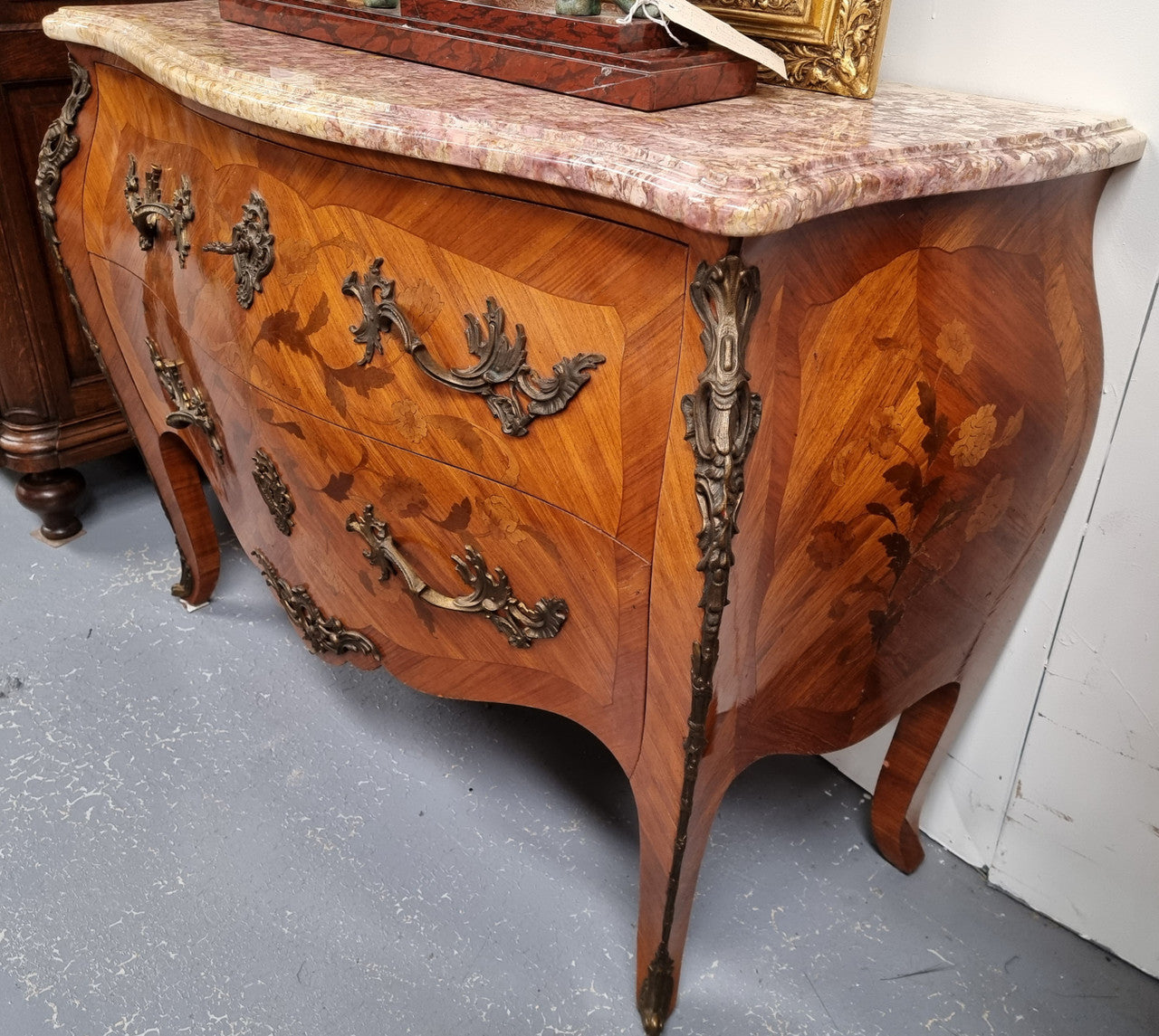Attractive French Louis XV Style Walnut Two Drawer Marquetry Inlaid Commode | Antique & Vintage | Moonee Ponds Antiques | Australia Wide Delivery