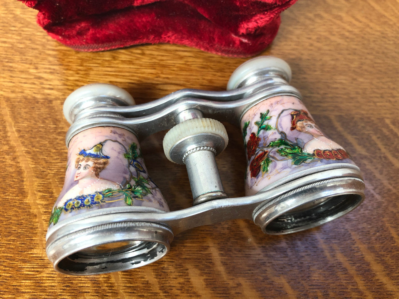 Fine Guilloche Enamel Victorian Opera Glasses With Fitted Case