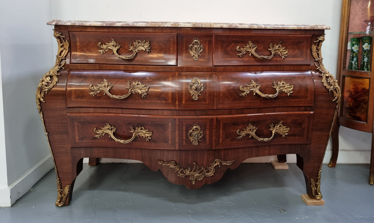 Grand French Bombe Shape Rosewood & Walnut Marble Top Commode | Antique & Vintage | Moonee Ponds Antiques | Australia Wide Delivery