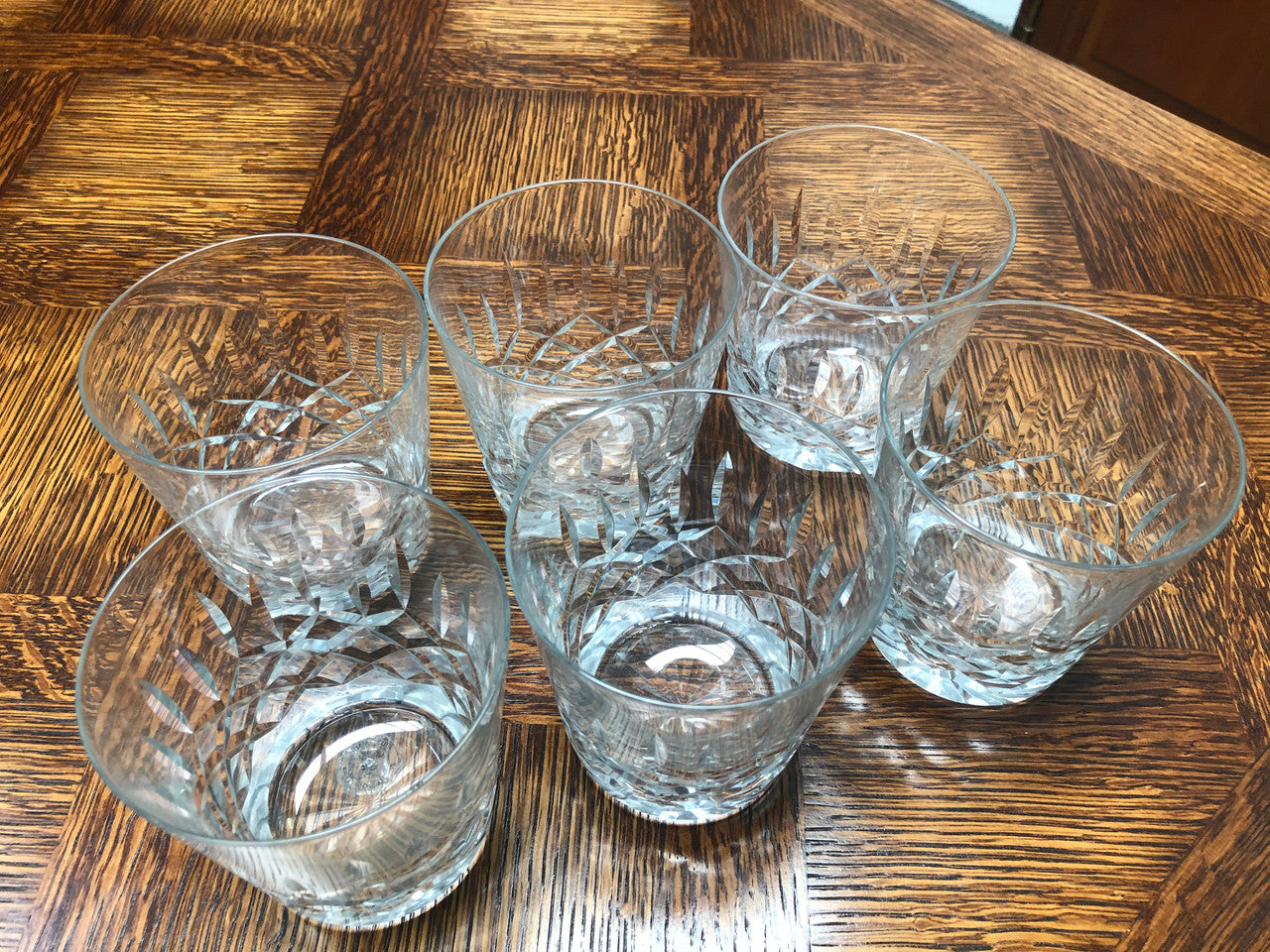 Set Of Six Lead Hand Cut Crystal Whiskey Glasses