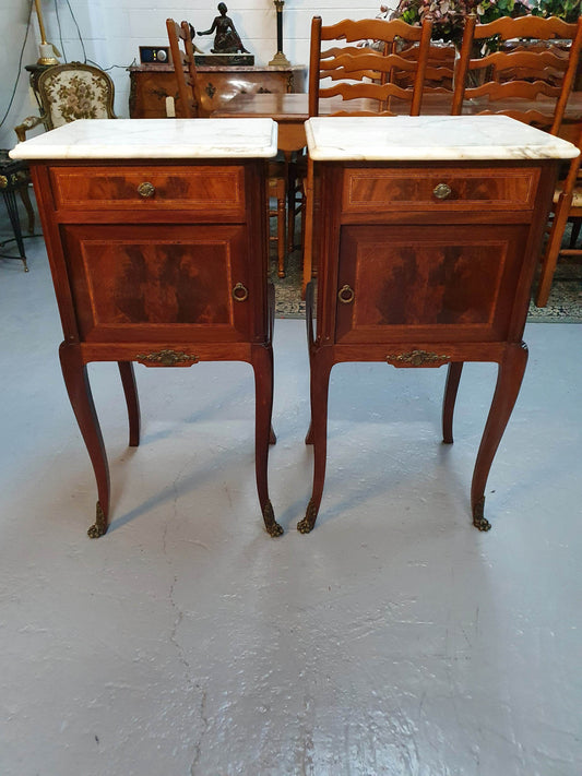 Beautiful pair of French Flame Mahogany Bedsides
