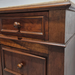 French Walnut bedside/occasional cabinet with one drawer and a cupboard and marble top in good original condition.
