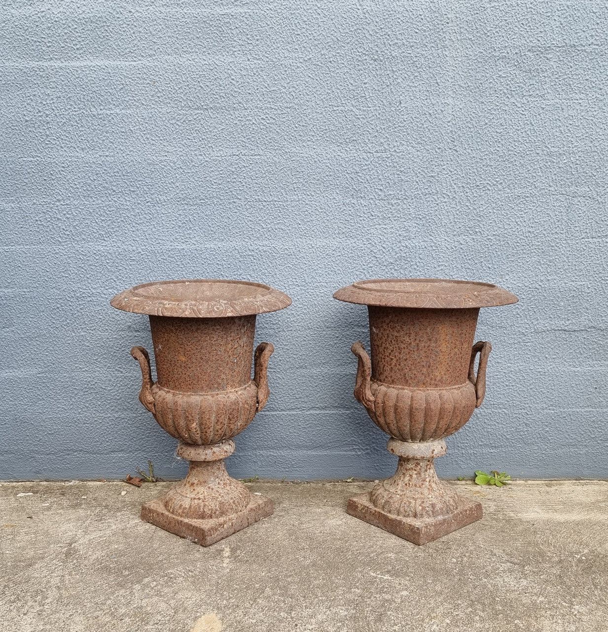 Beautiful Pair of French Rustic Cast Iron Urns With Handles | Antique & Vintage | Moonee Ponds Antiques | Australia Wide Delivery