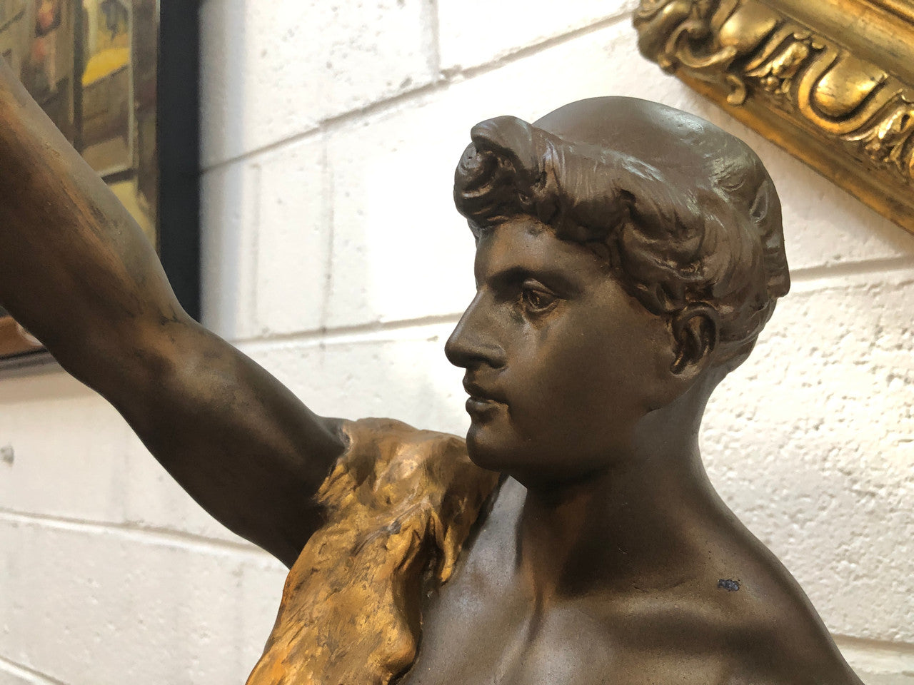 Fabulous French 19th Century cold painted Spelter Statue ( Le Force) in good original condition.