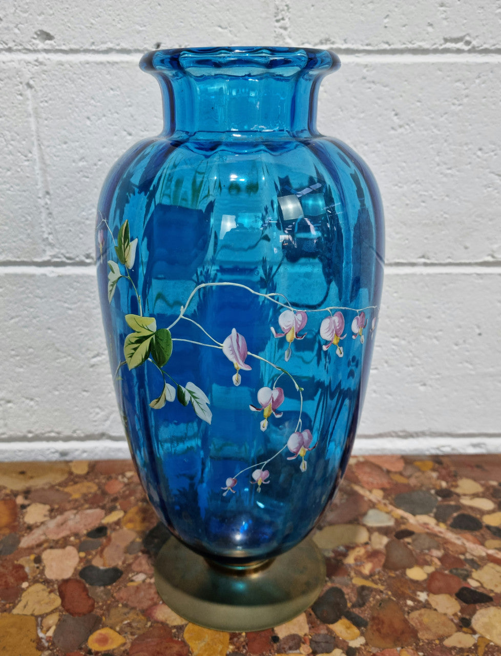 Decorative Victorian Enameled Hand Painted Blue Glass Vase "Bird and Flower Scene" | Antique & Vintage | Moonee Ponds Antiques | Australia Wide Delivery