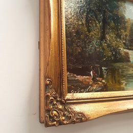 A Decorative Oil On Board Italian Fishing River Scene Signed By Guglielmo-1