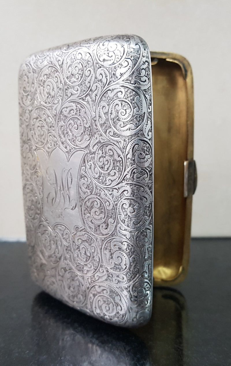 Victorian Birmingham Silver Cigar Case Superb Engraving