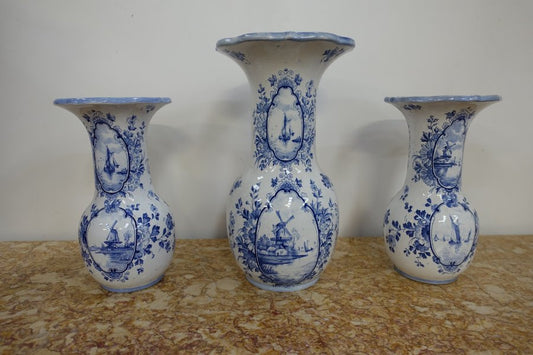 Set of 3 Delftware Vases