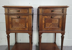 Pair Parquetry Walnut Bedside Cabinets With Inset Marble Top | Antique & Vintage | Moonee Ponds Antiques | Australia Wide Delivery