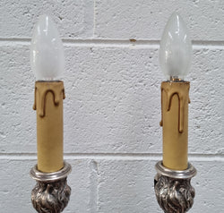 Pair of Antique French Silver Candlesticks Table Lamps Embossed With Birds & Floral Pattern | Antique & Vintage | Moonee Ponds Antiques | Australia Wide Delivery
