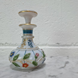 19th century French hand painted and gilded opaline glass scent/perfume bottle. It has marks to the base. In good original condition please view photos as they help form part of the description.