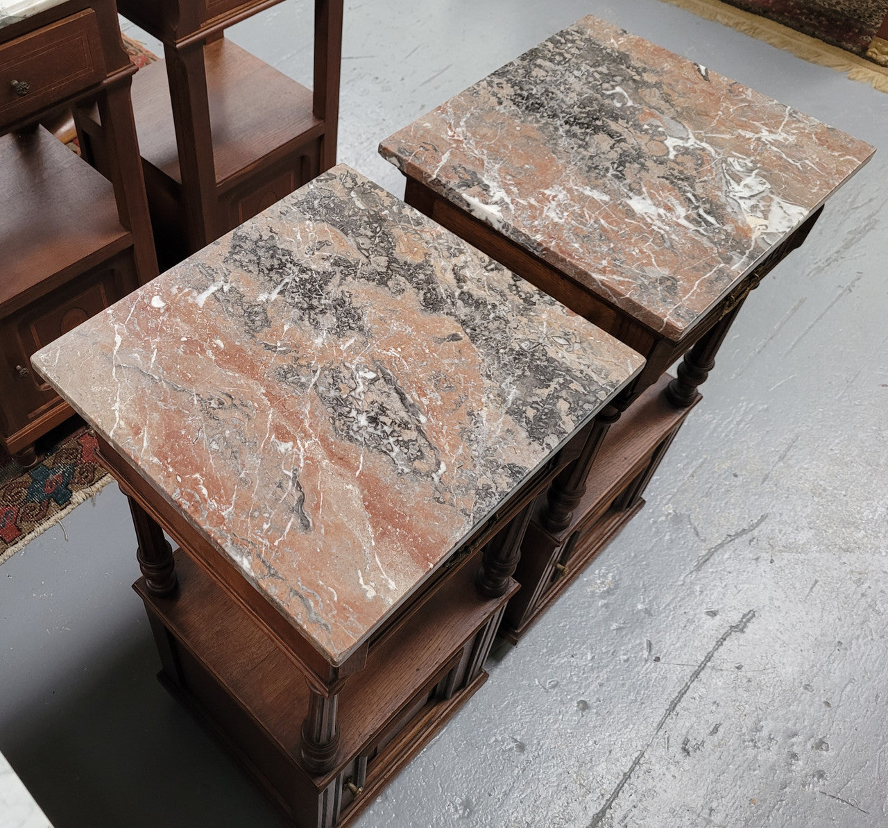 A Superb Pair of Henry II Style Marble Top French Antique Bedside Cabinets | Antique & Vintage | Moonee Ponds Antiques | Australia Wide Delivery