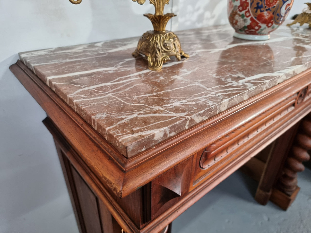 French 19th Century Walnut & Marble Top Fireplace Surround