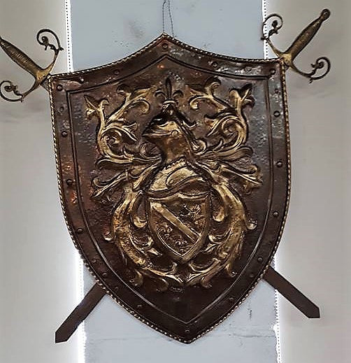 Antique Embossed Copper Shield with Swords