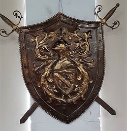 Antique Embossed Copper Shield with Swords | Antique & Vintage | Moonee Ponds Antiques | Australia Wide Delivery