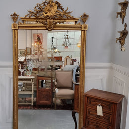 Beautifully Carved and Decorated Antique Gilt Napoleon III Louis XVI Style Gilt Overmantel Mirror