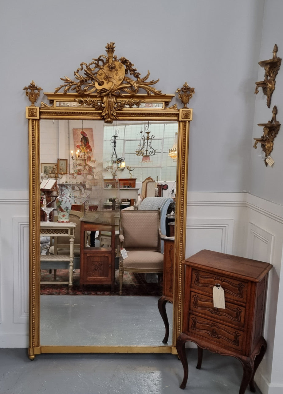 Beautifully Carved and Decorated Antique Gilt Napoleon III Louis XVI Style Gilt Overmantel Mirror