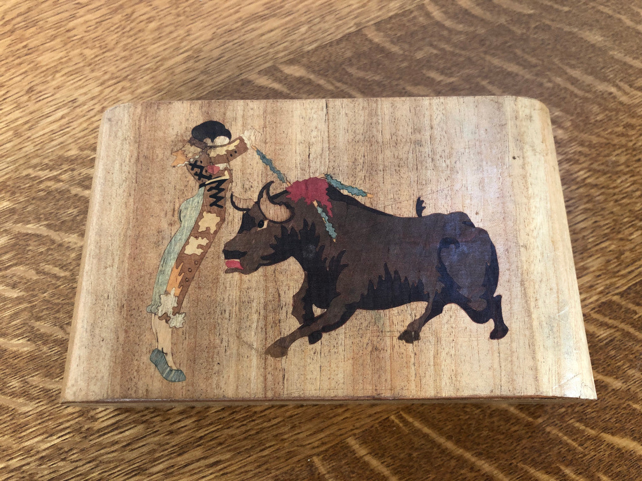 Vintage Wooden Box "Matador & Bull"