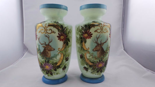 Pair Of Victorian Milk Glass Vases