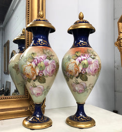 Pair Of French Antique Flower Decorated Vases | Antique & Vintage | Moonee Ponds Antiques | Australia Wide Delivery