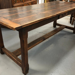 19th Century French Oak Farmhouse Table With Drawer