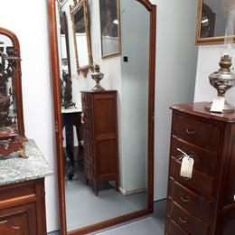 French Inlaid Walnut Free Standing Bevelled Edge Mirror