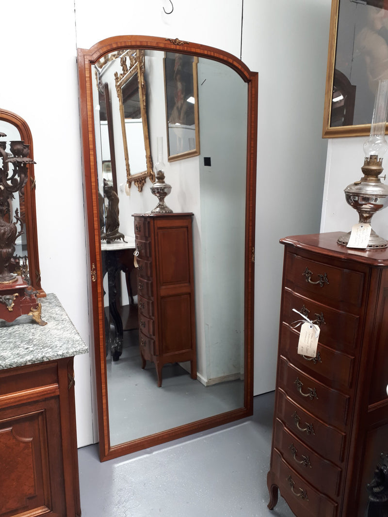 French Inlaid Walnut Free Standing Bevelled Edge Mirror