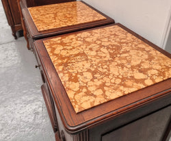 Pair Of French Oak Art Deco Inset Marble Top Bedsides | Antique & Vintage | Moonee Ponds Antiques | Australia Wide Delivery